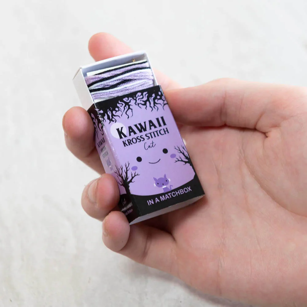Kawaii Halloween Cat Mini Cross Stitch Kit in a Matchbox - Image 2