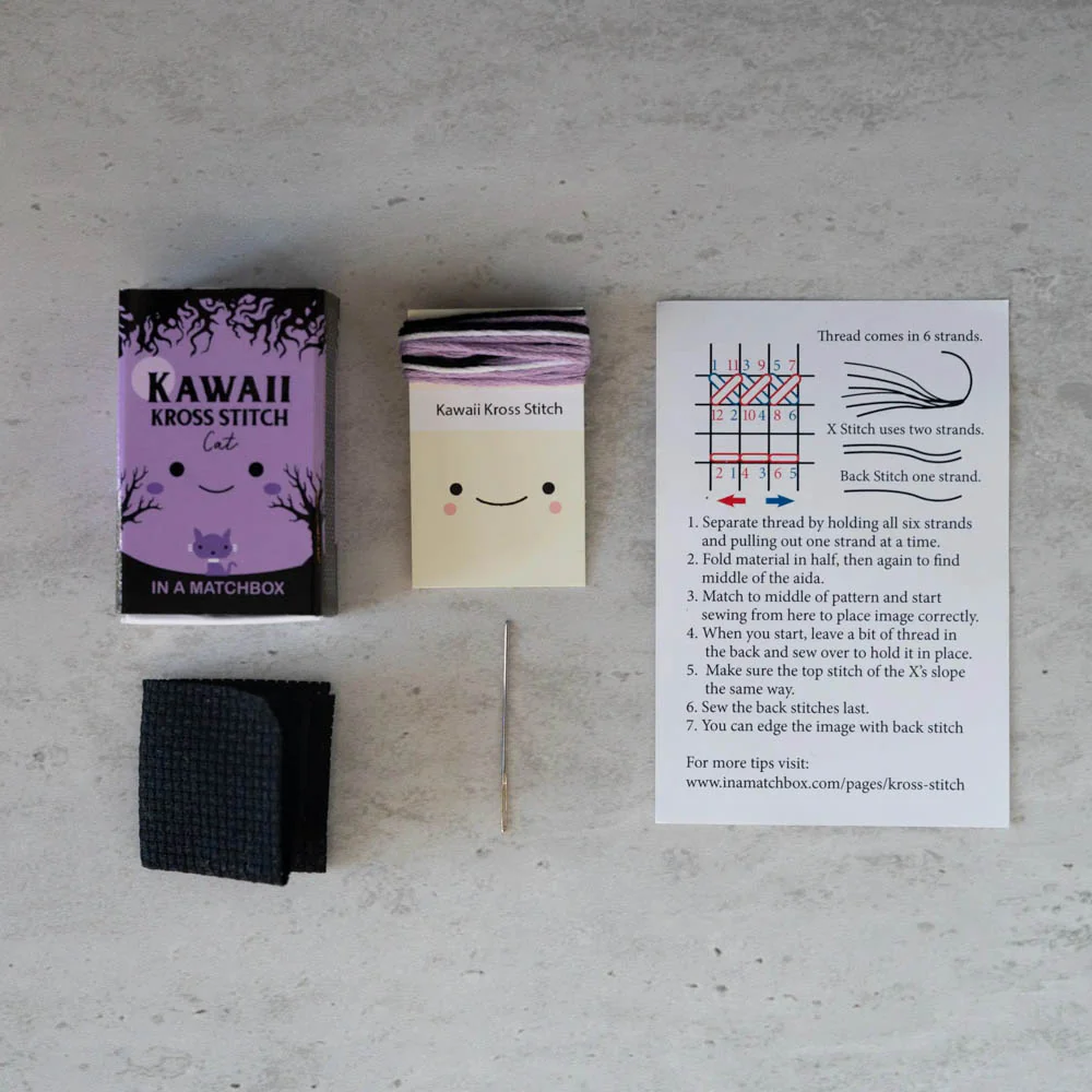 Kawaii Halloween Cat Mini Cross Stitch Kit in a Matchbox - Image 4