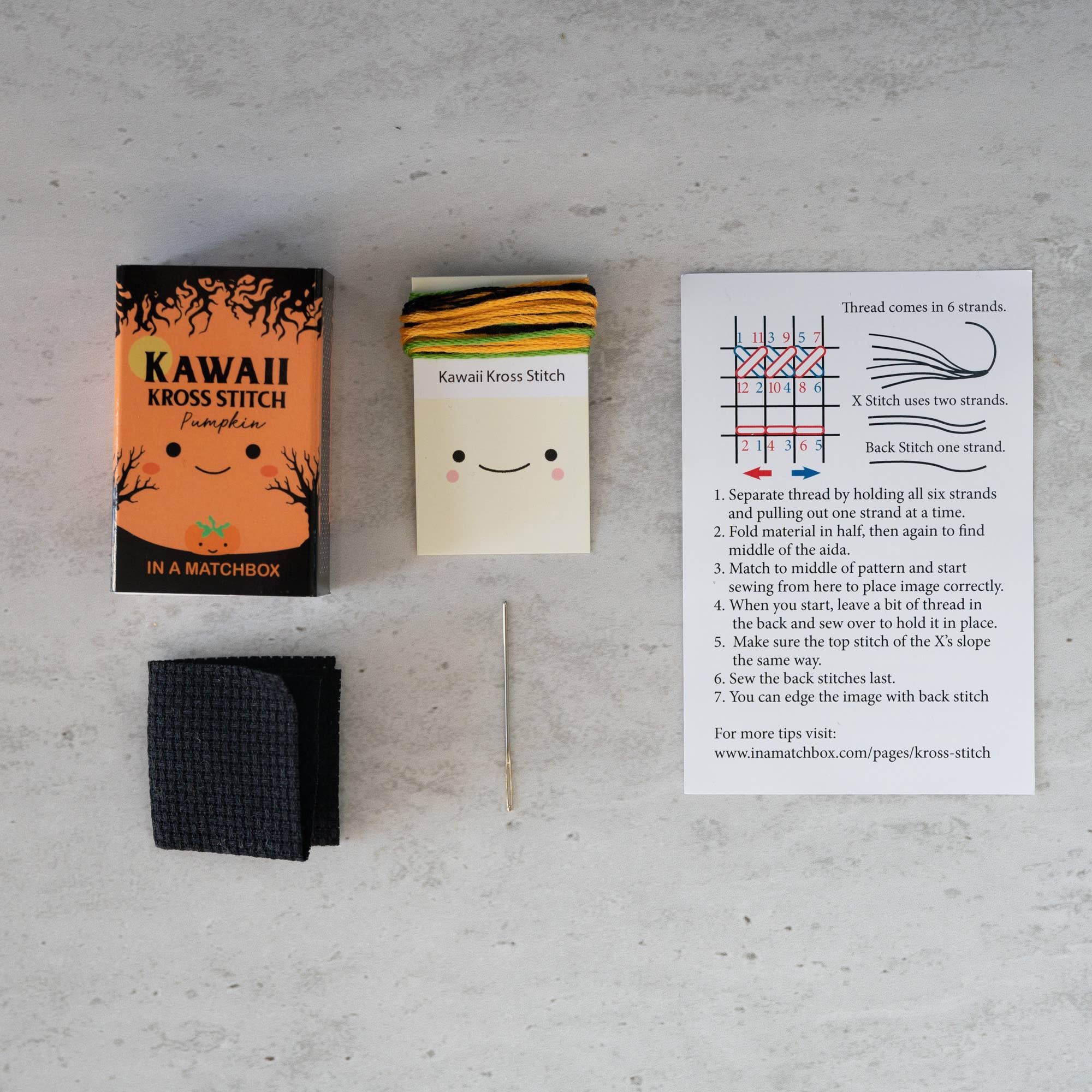 Kawaii Halloween Pumpkin Mini Cross Stitch Kit in a Matchbox - Image 4