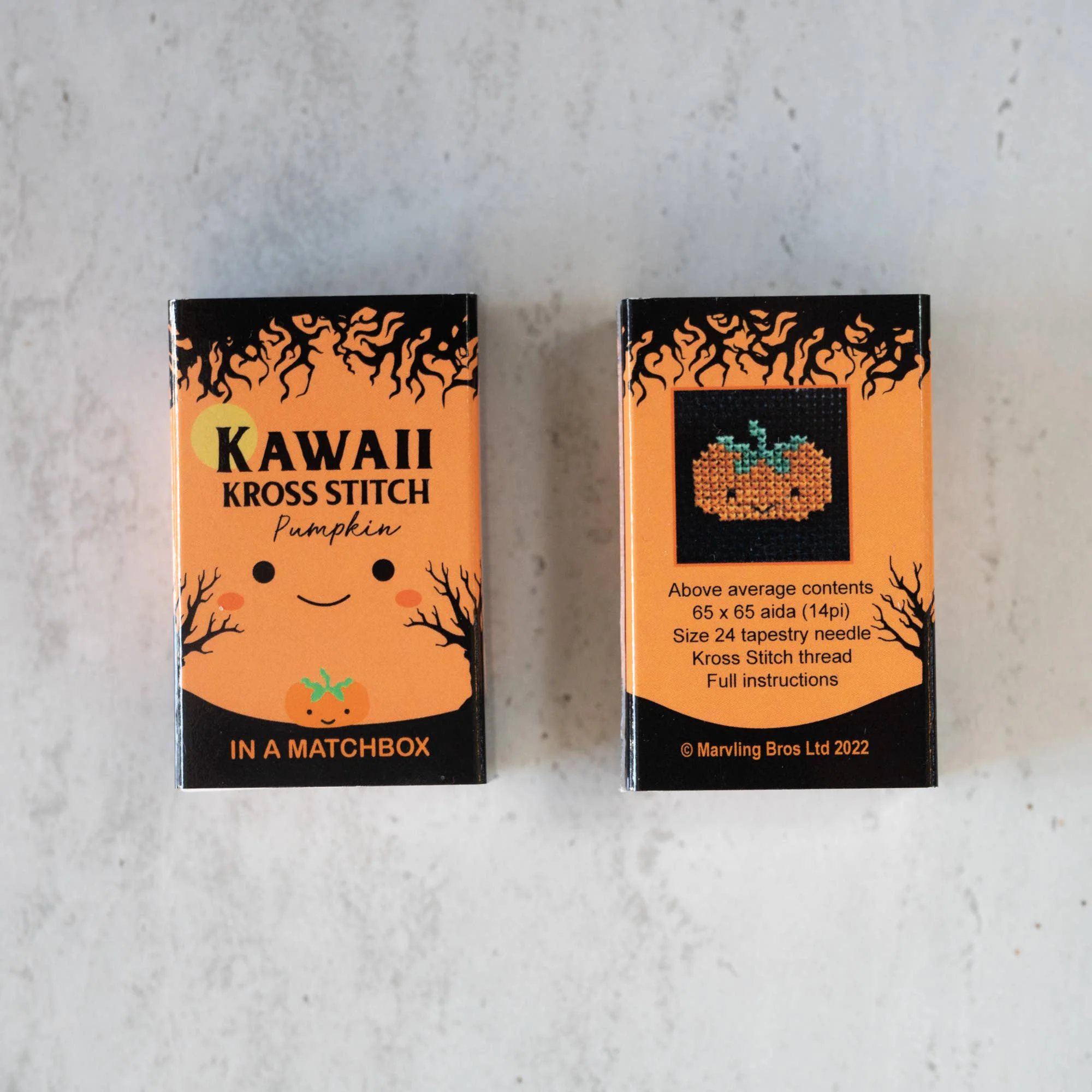 Kawaii Halloween Pumpkin Mini Cross Stitch Kit in a Matchbox - Image 5