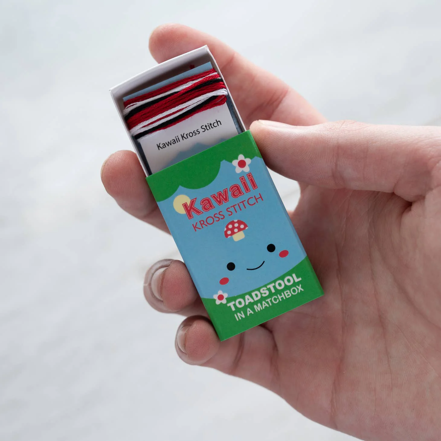 Kawaii Toadstool Mini Cross Stitch Kit in a Matchbox - Image 3