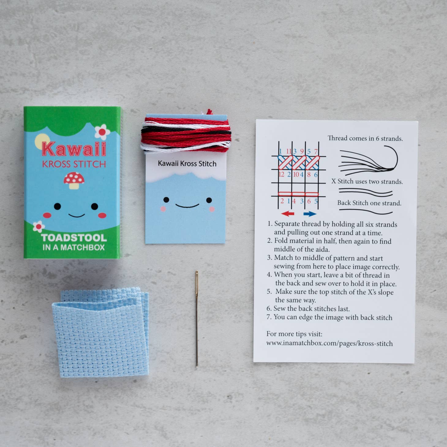 Kawaii Toadstool Mini Cross Stitch Kit in a Matchbox - Image 5