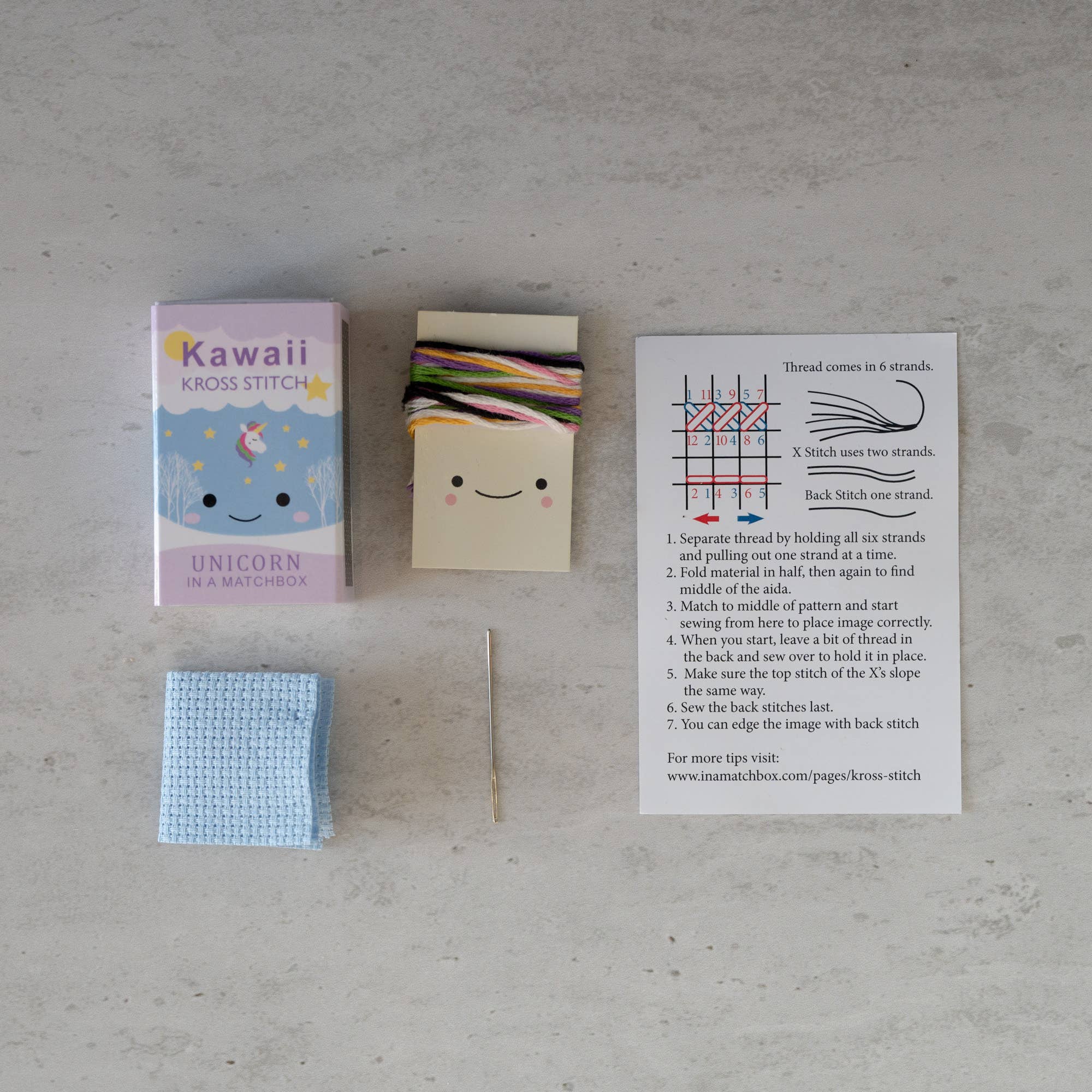Kawaii Unicorn Mini Cross Stitch Kit in a Matchbox - Image 3