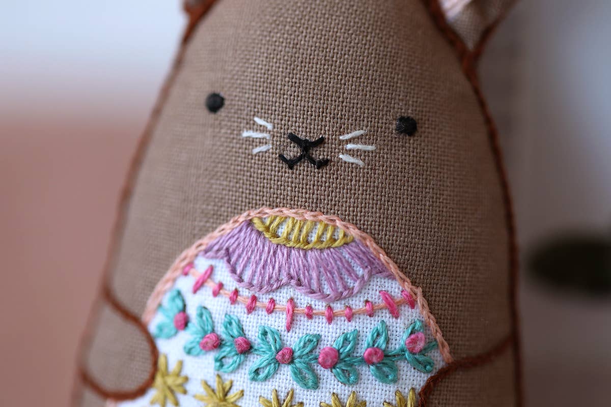 Hand Embroidered Plushie Doll Kit - Chocolate Bunny (Limited Edition) - Image 4