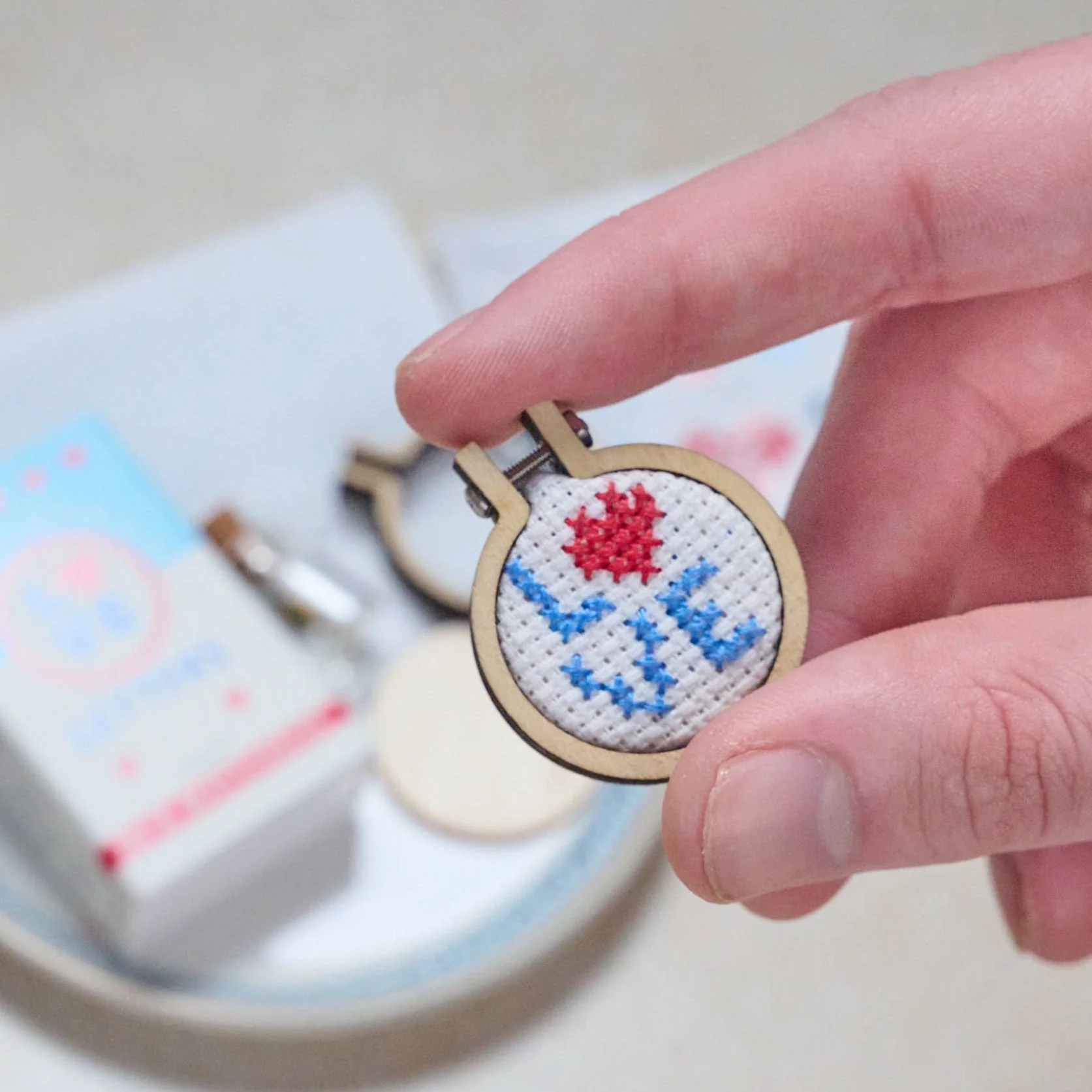 Love Letters Mini Hoop Cross Stitch in a Matchbox