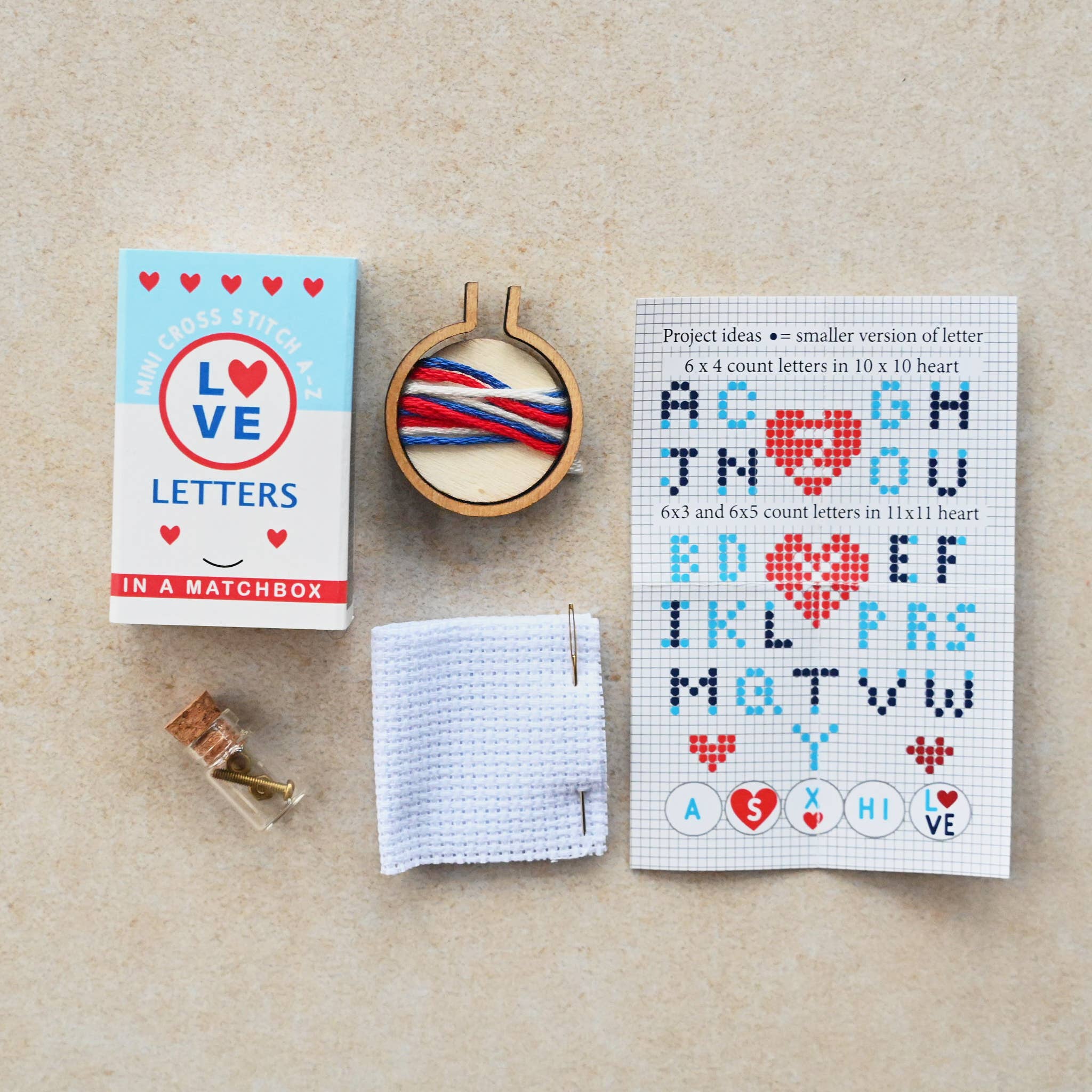 Love Letters Mini Hoop Cross Stitch in a Matchbox - Image 4