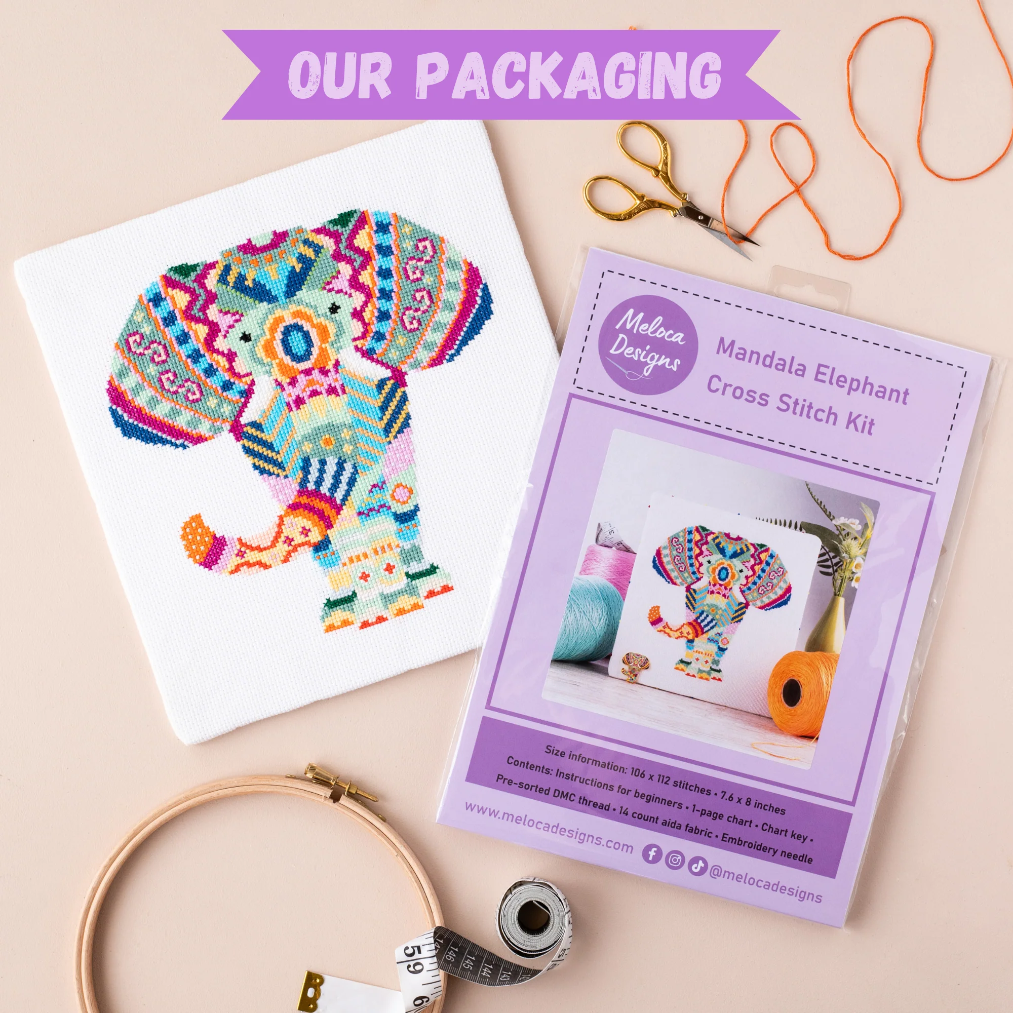 Mandala Elephant Cross Stitch Kit - Image 2