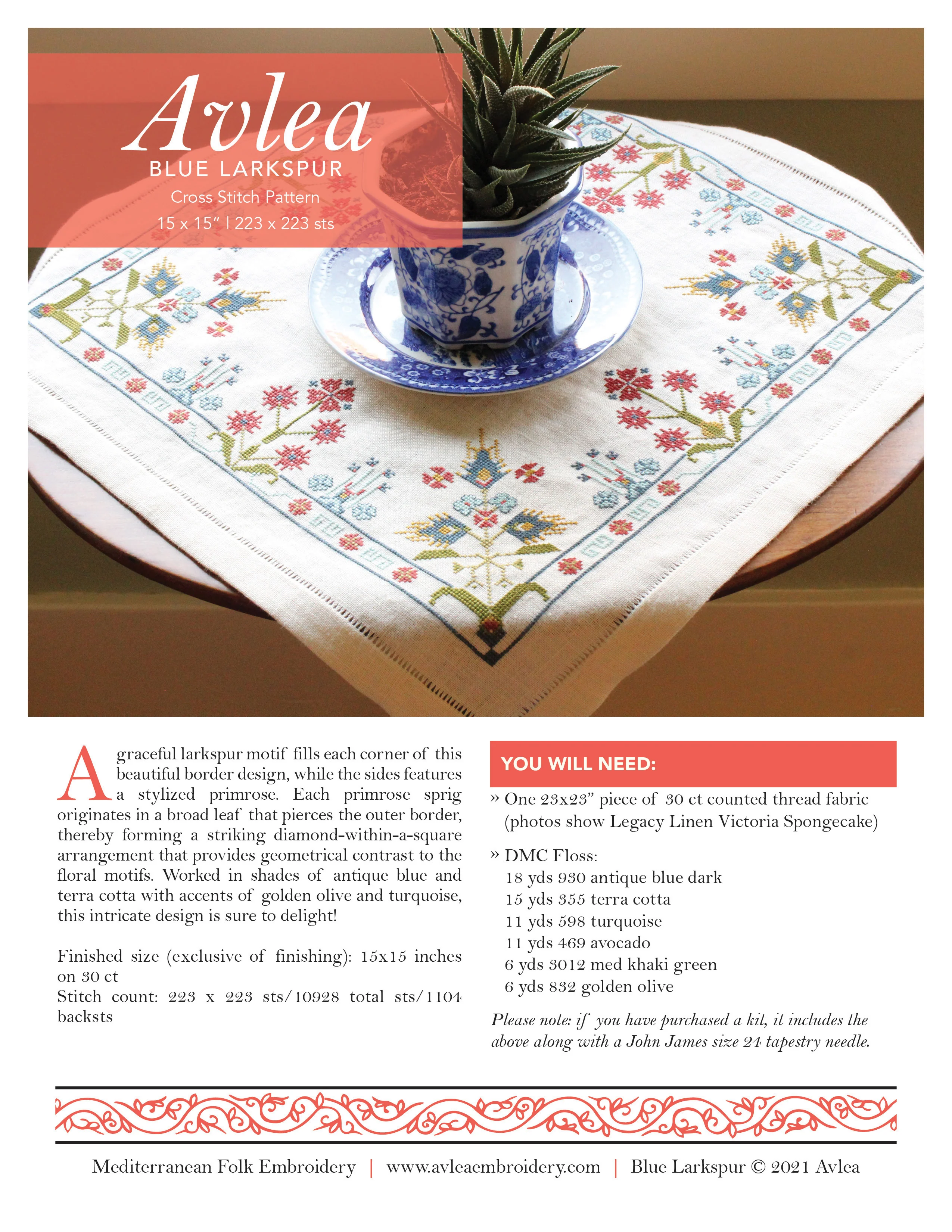 Mediterranean Folk Cross Stitch Kit - Blue Larkspur - Image 6