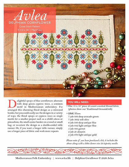 Mediterranean Folk Cross Stitch Kit - Delphian Cornflower - Image 3