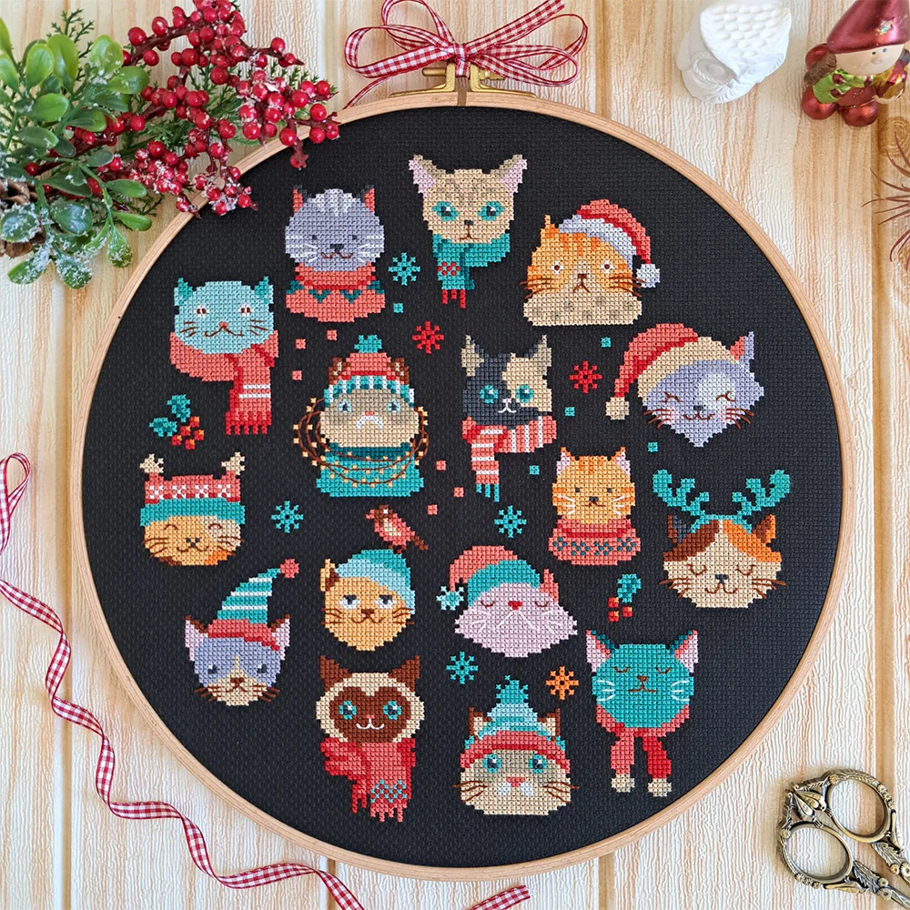 Meow-ry Christmas Cross Stitch Pattern
