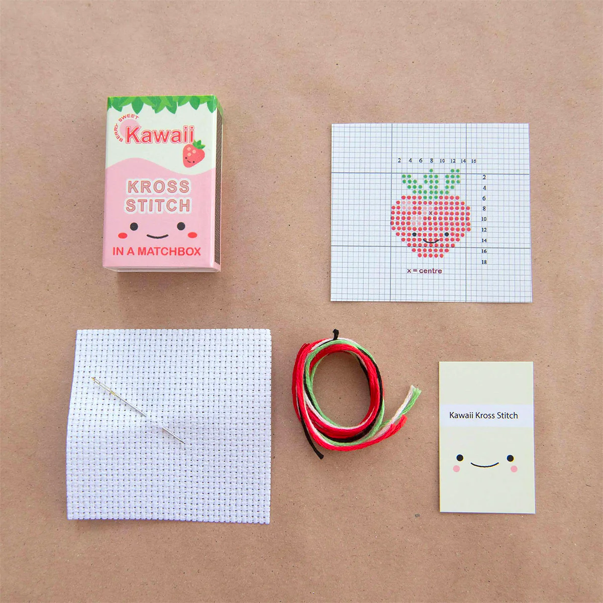 Mini Matchbox Cross Stitch Kit - Kawaii Strawberry - Image 3