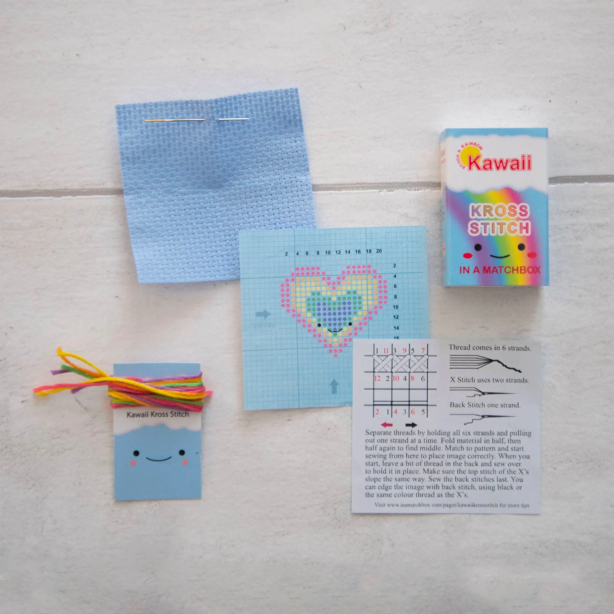 Mini Matchbox Cross Stitch Kit - Rainbow Heart - Image 3