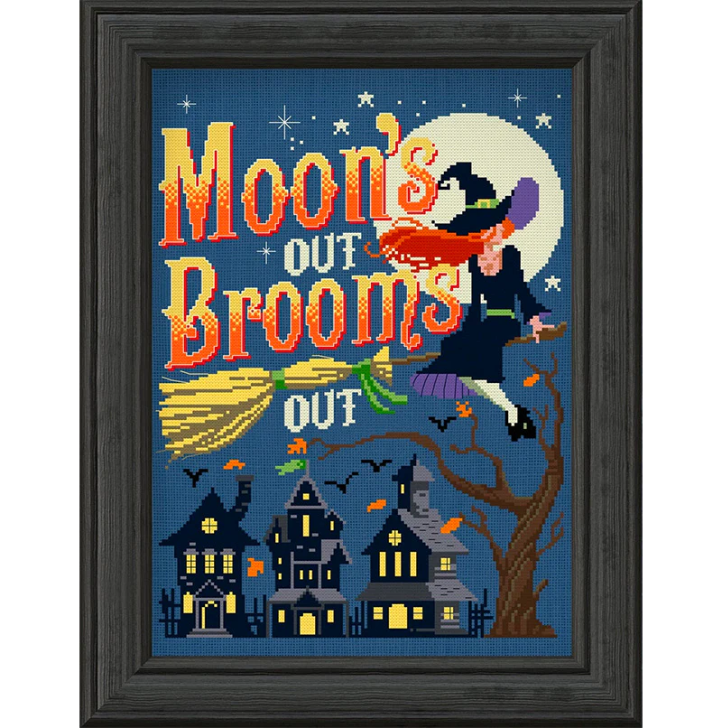 Moon's Out Brooms Out Cross Stitch Pattern