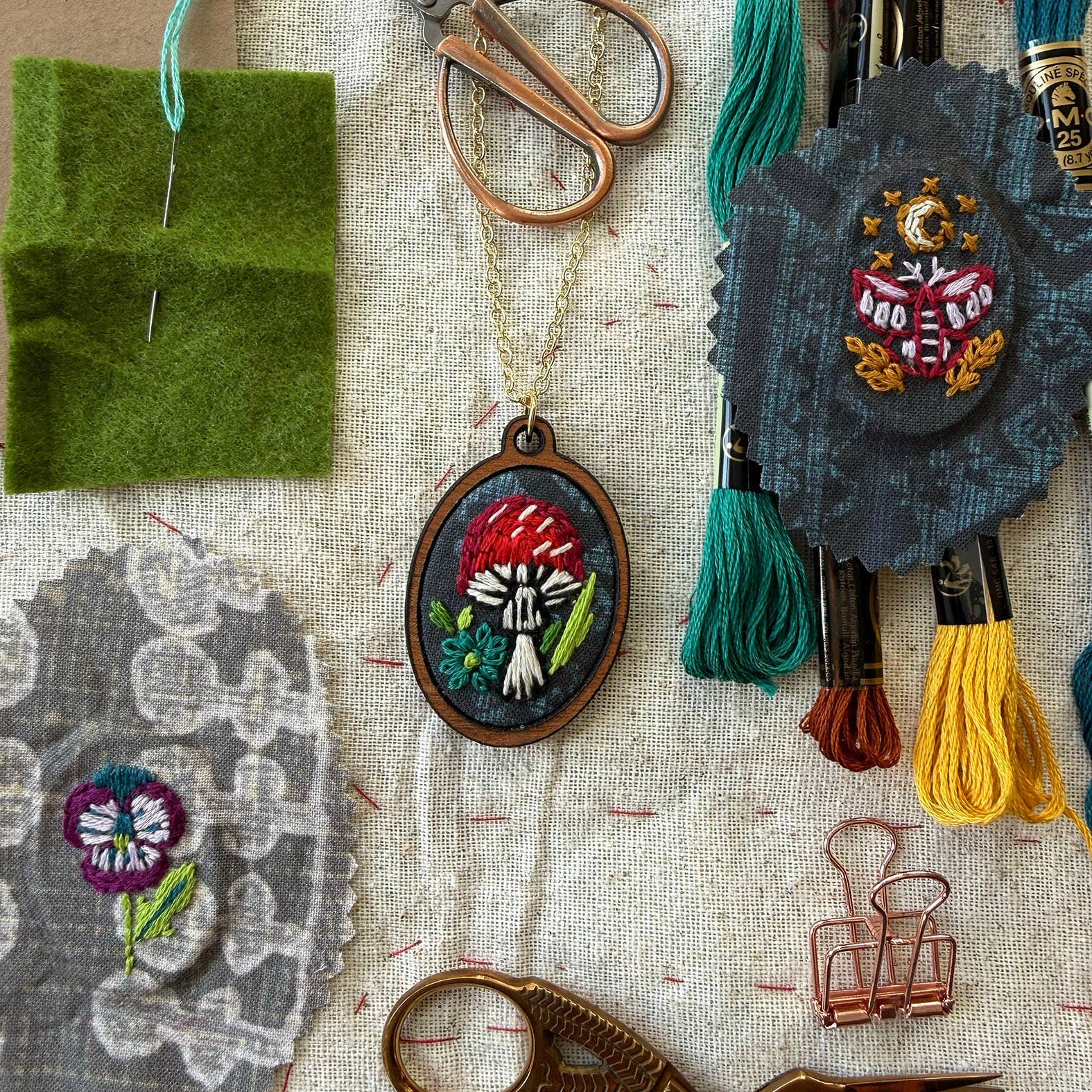 Hand Embroidery Necklace Kit - Mushroom - Image 5