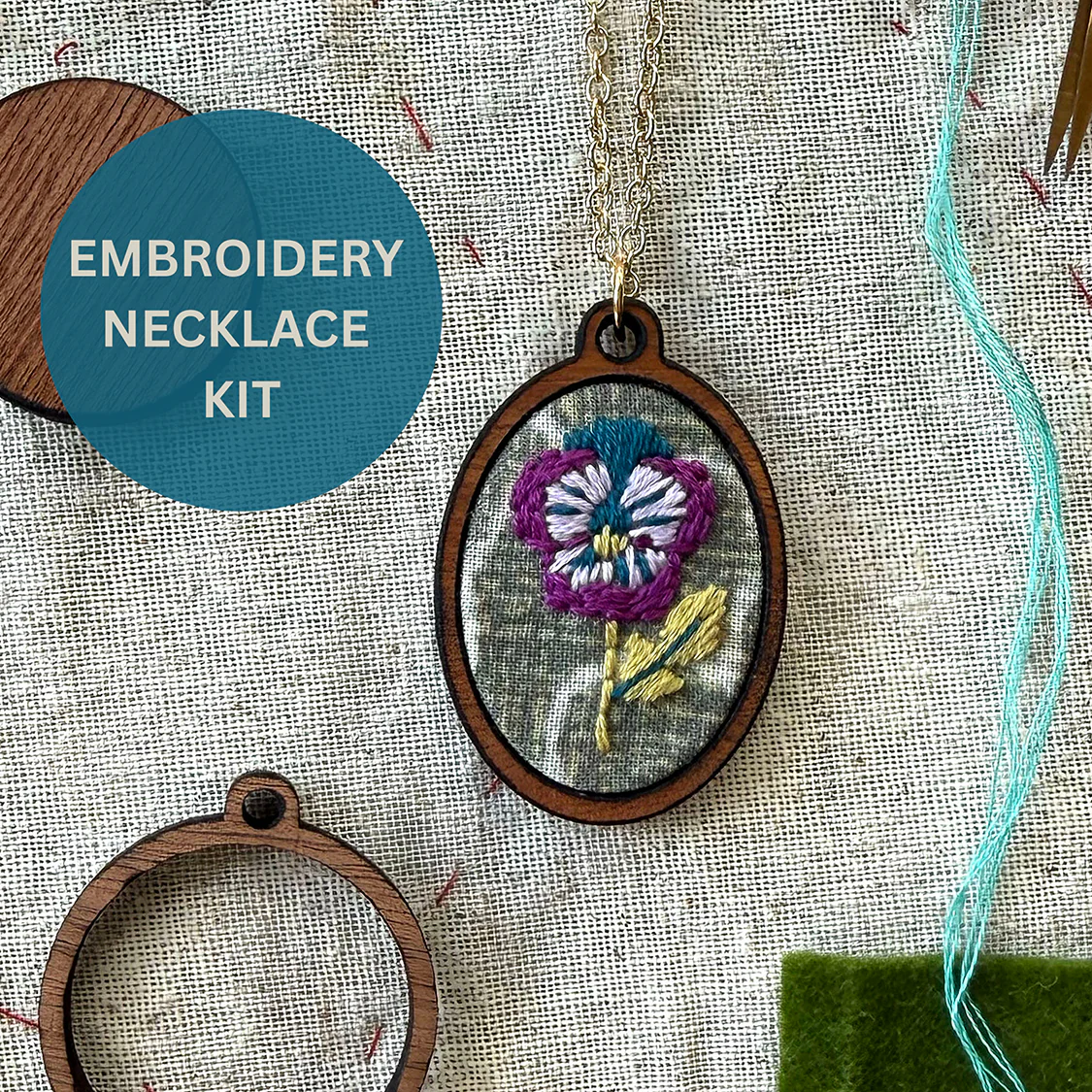 Hand Embroidery Necklace Kit - Purple Pansy - Image 4