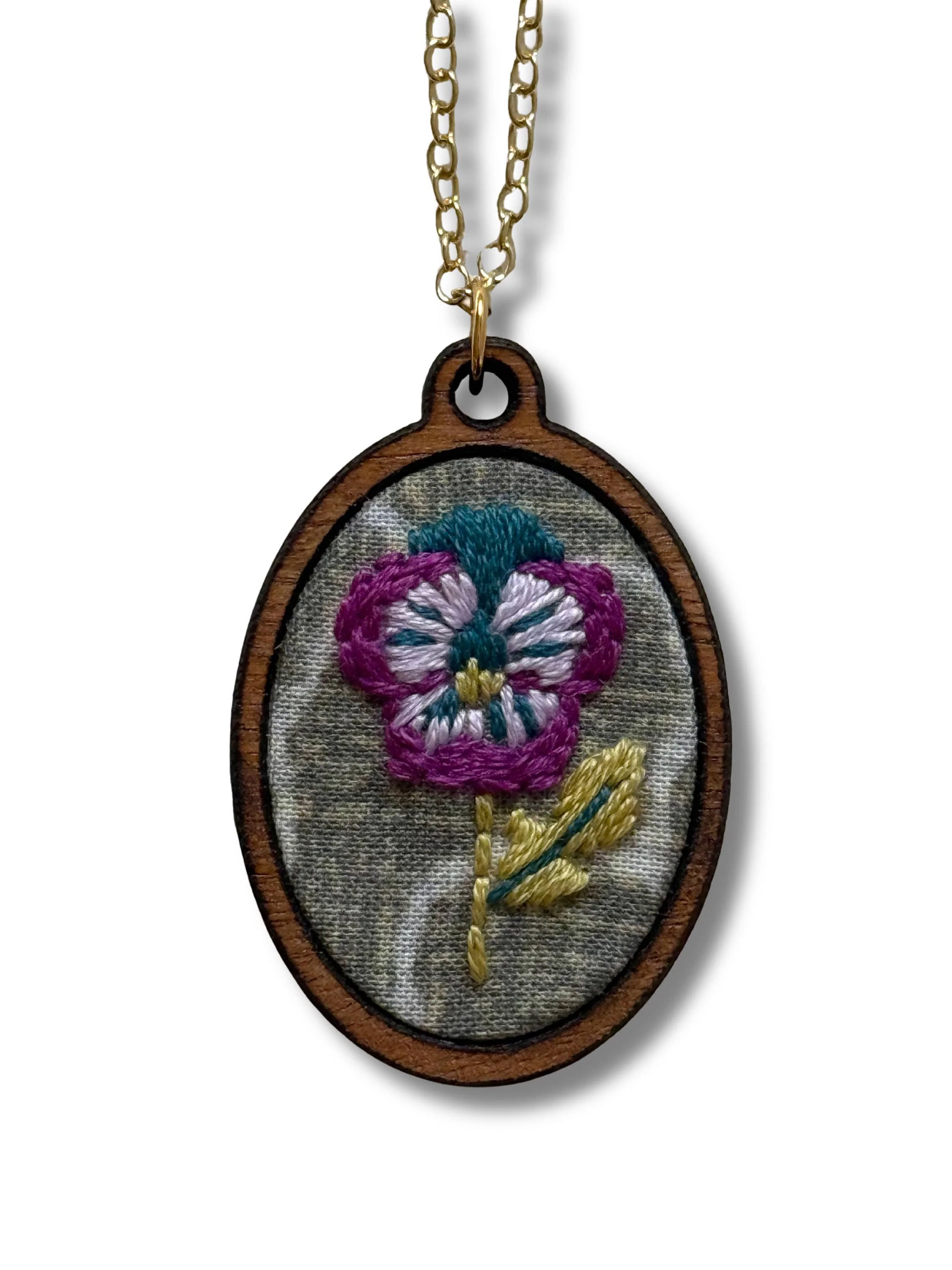 Hand Embroidery Necklace Kit - Purple Pansy - Image 5