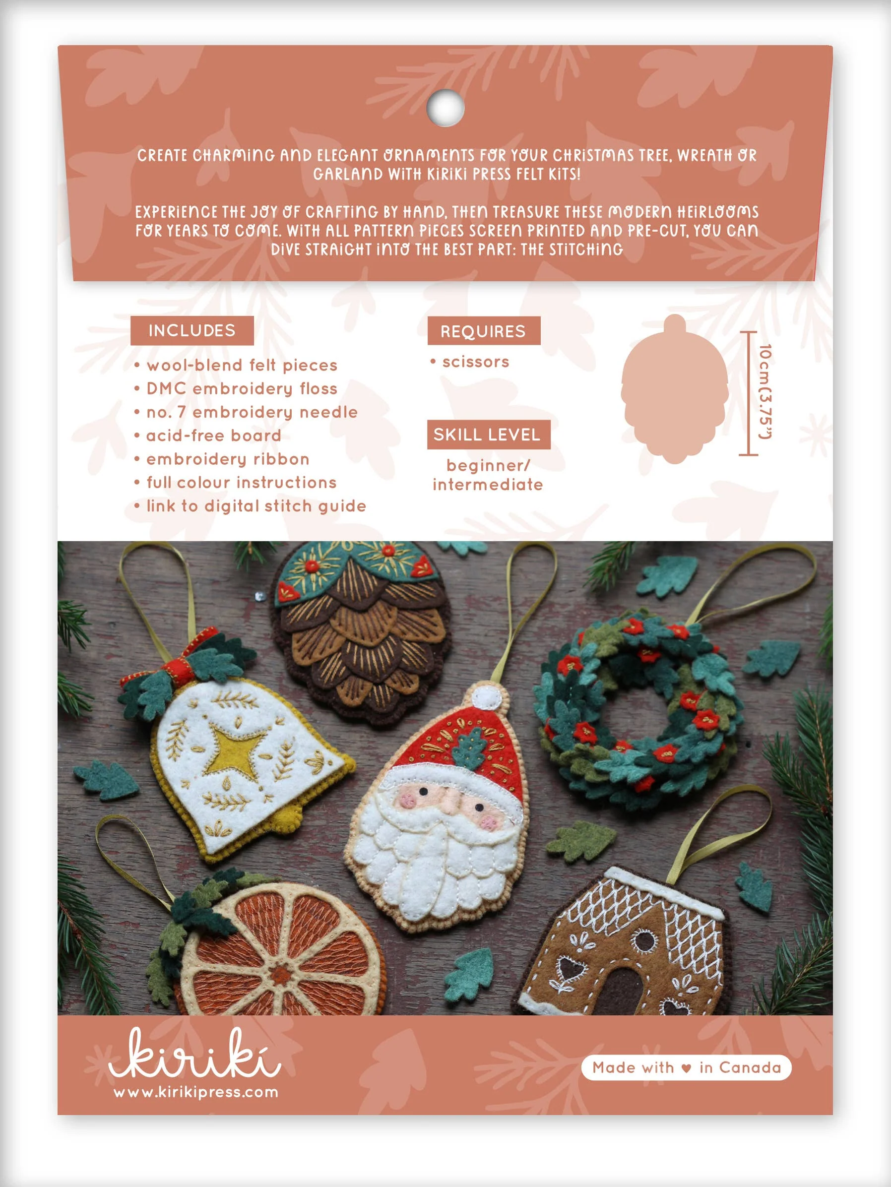Hand Embroidered Felt Ornament Kit - Pinecone - Image 3