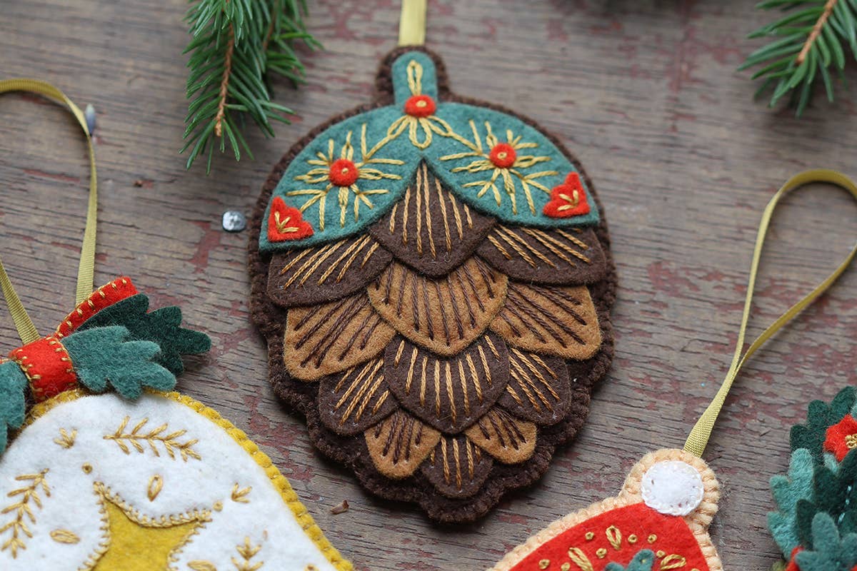Hand Embroidered Felt Ornament Kit - Pinecone - Image 4