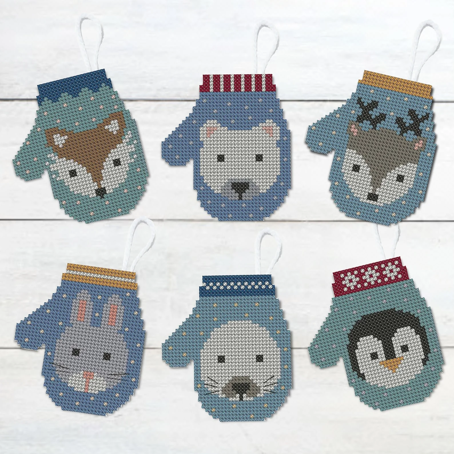 Polar Pals Mitten Ornaments Cross Stitch Pattern