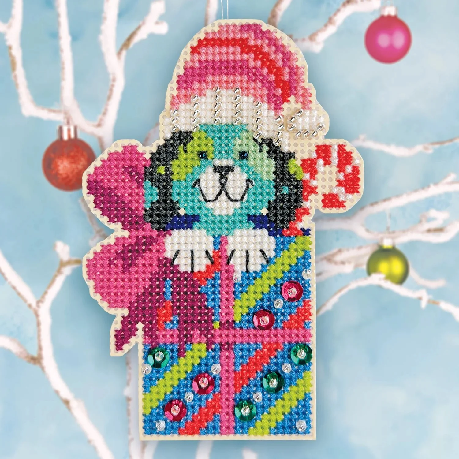 Puppy Present Cross Stitch Ornament Kit