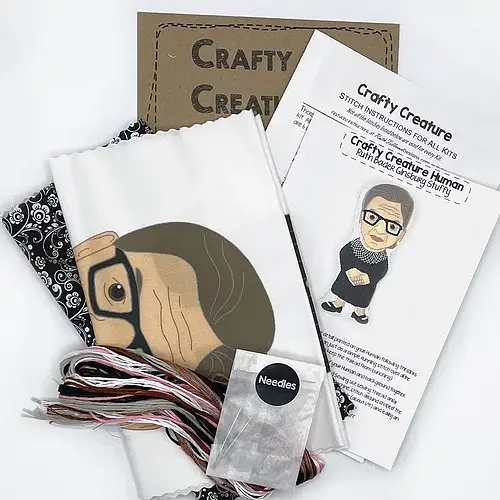 Ruth Bader Ginsberg Stuffie Hand Embroidery Kit - Image 2