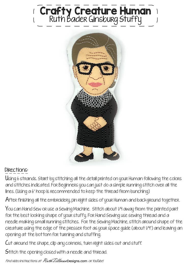 Ruth Bader Ginsberg Stuffie Hand Embroidery Kit - Image 5