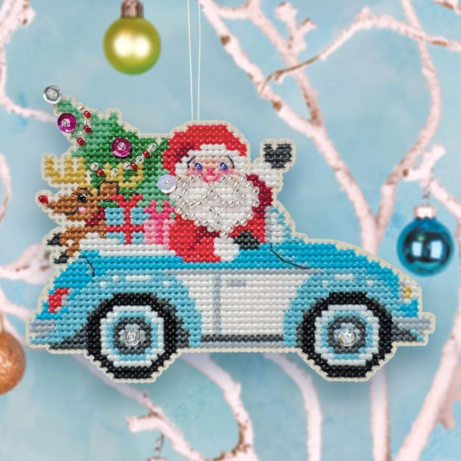Santa Cruiser Cross Stitch Ornament Kit