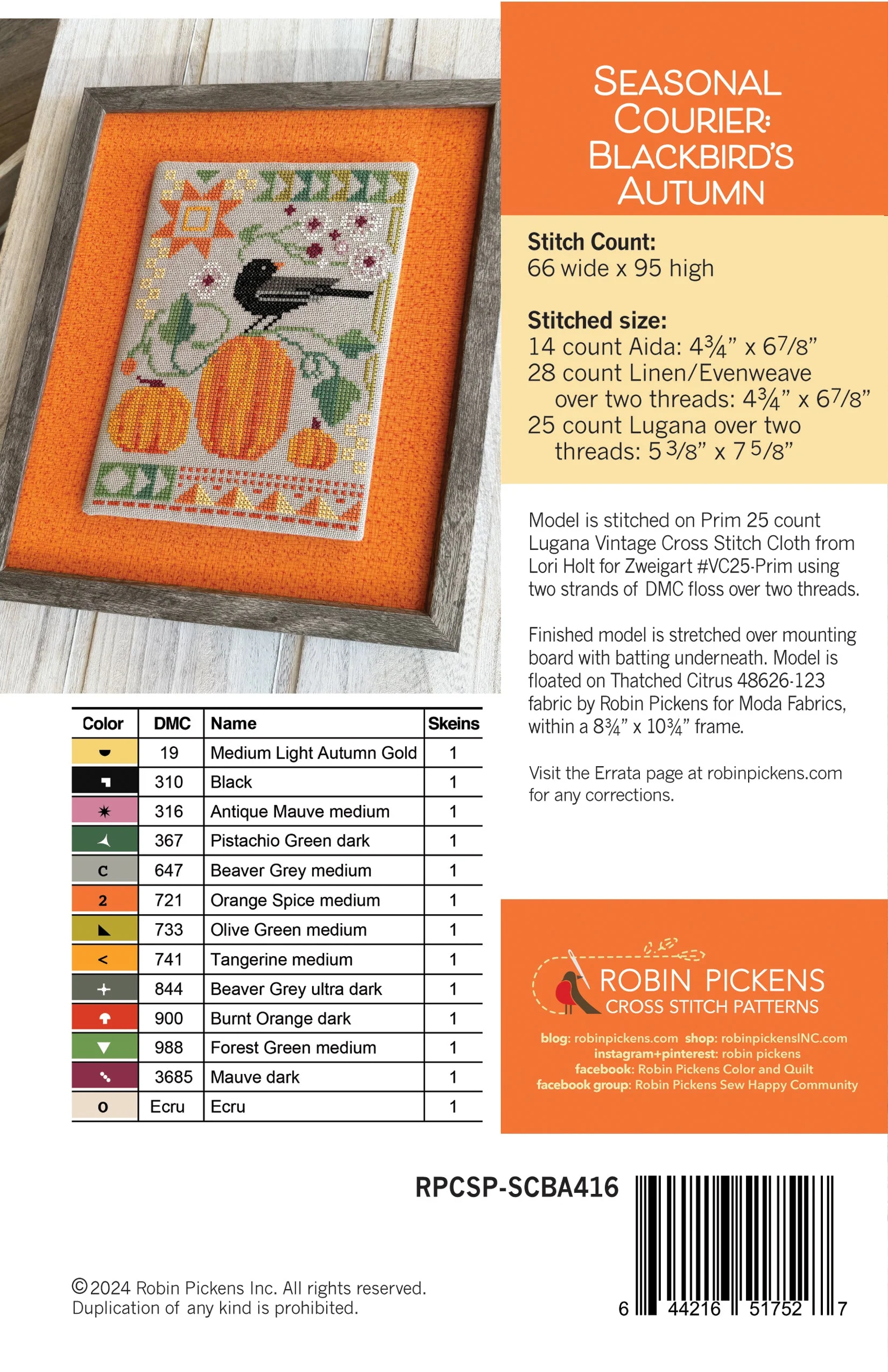 Seasonal Courier Cross Stitch Pattern - Blackbird's Autumn - Image 3