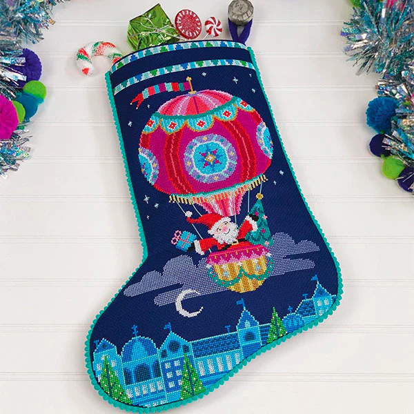 Sky High Santa Christmas Stocking Cross Stitch Pattern