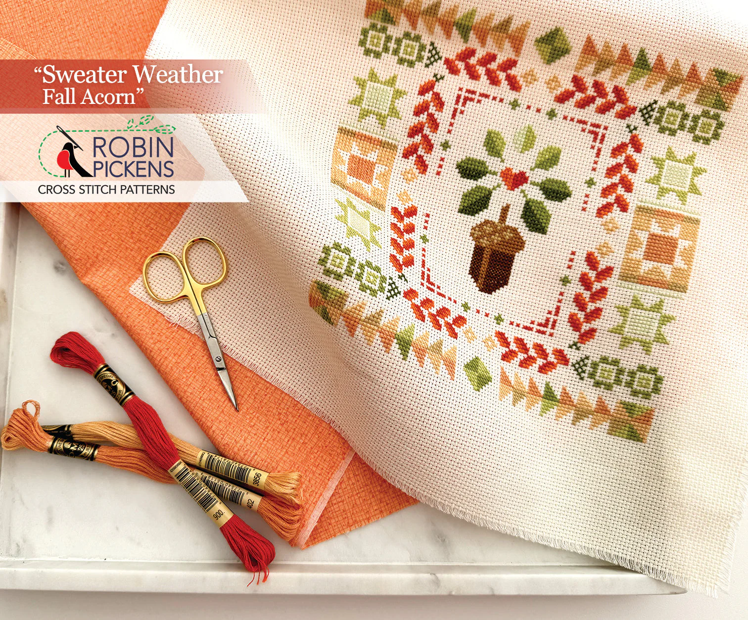 Sweater Weather Cross Stitch Pattern - Fall Acorn - Image 2