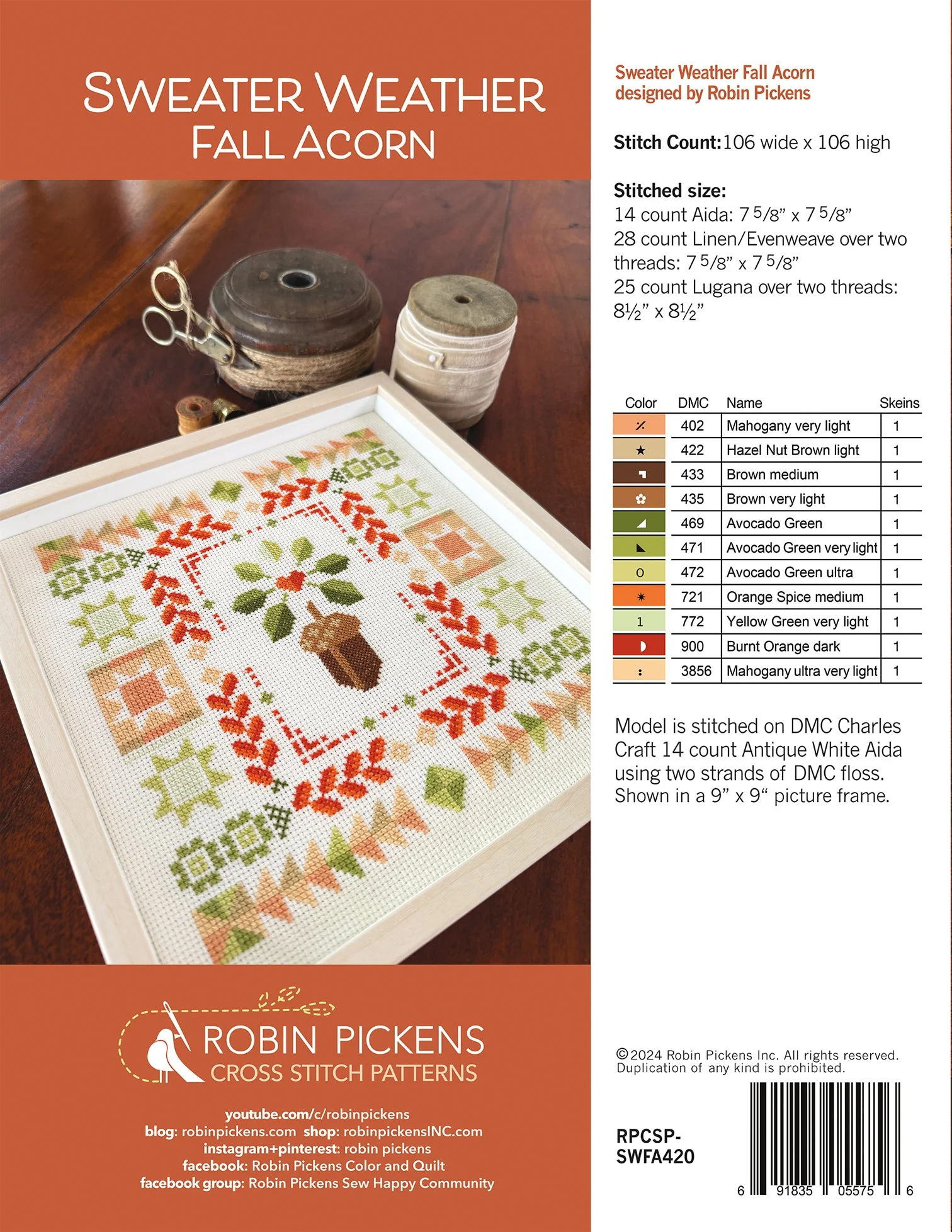 Sweater Weather Cross Stitch Pattern - Fall Acorn - Image 5