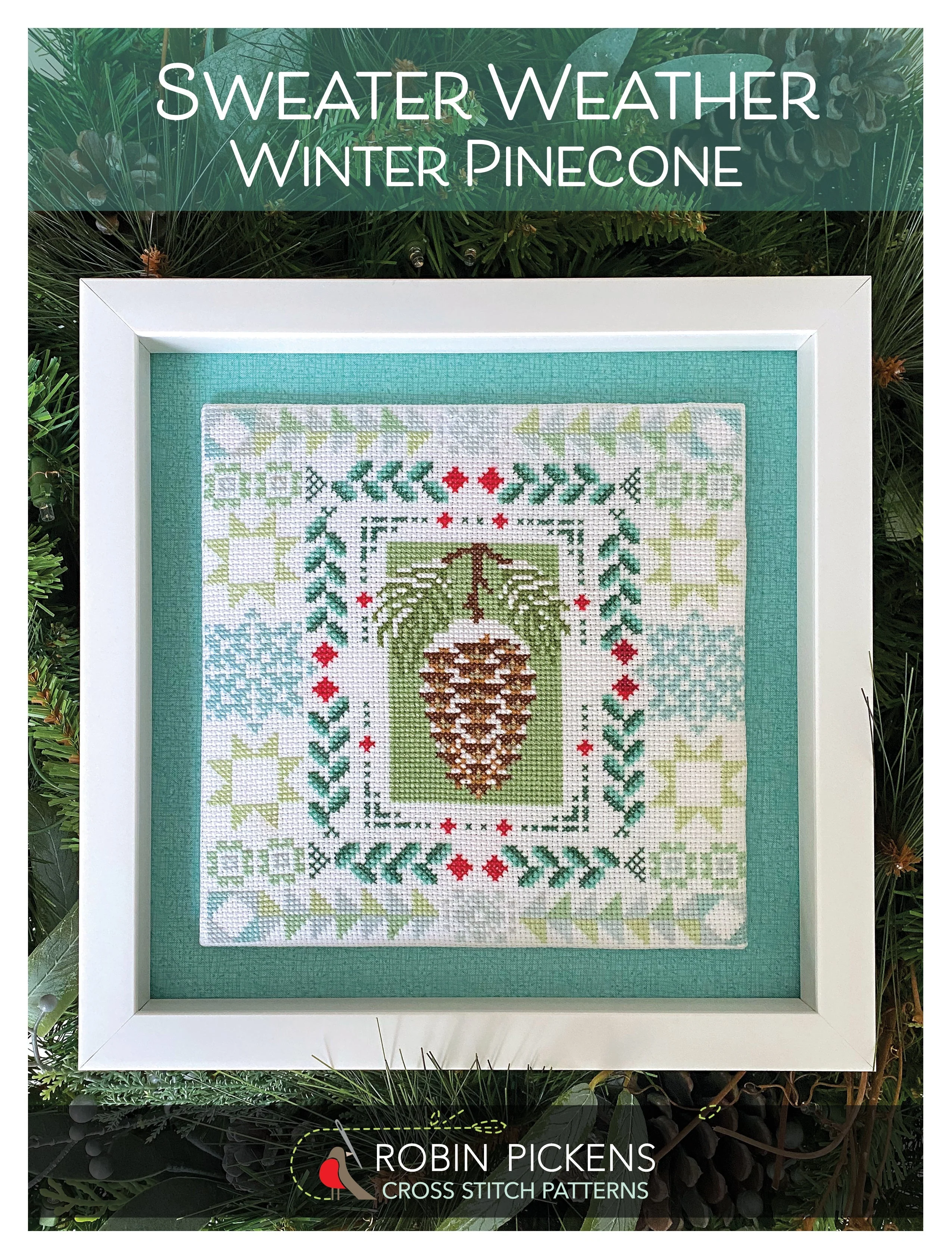 Sweater Weather Cross Stitch Pattern - Winter Pinecone - Image 2
