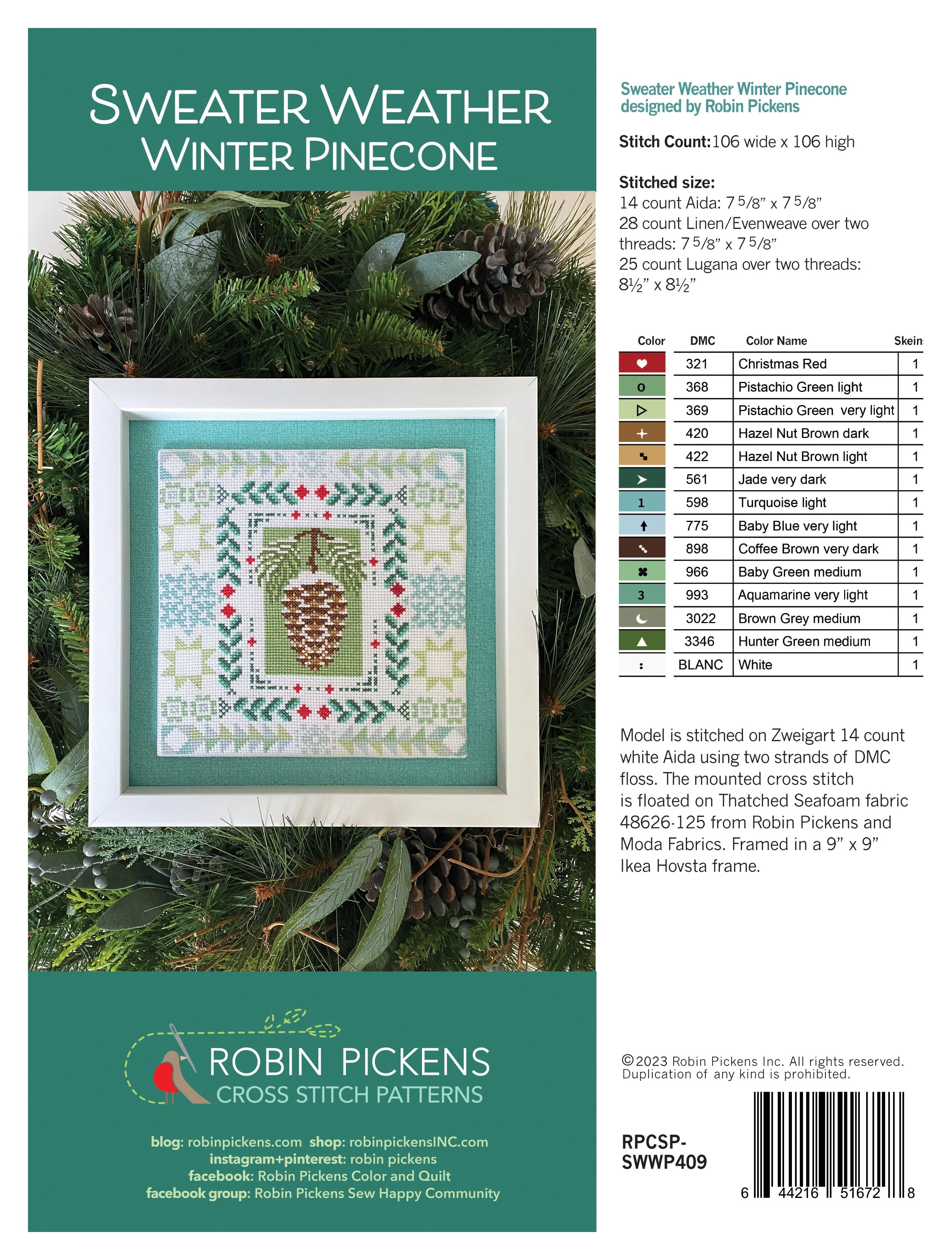 Sweater Weather Cross Stitch Pattern - Winter Pinecone - Image 3