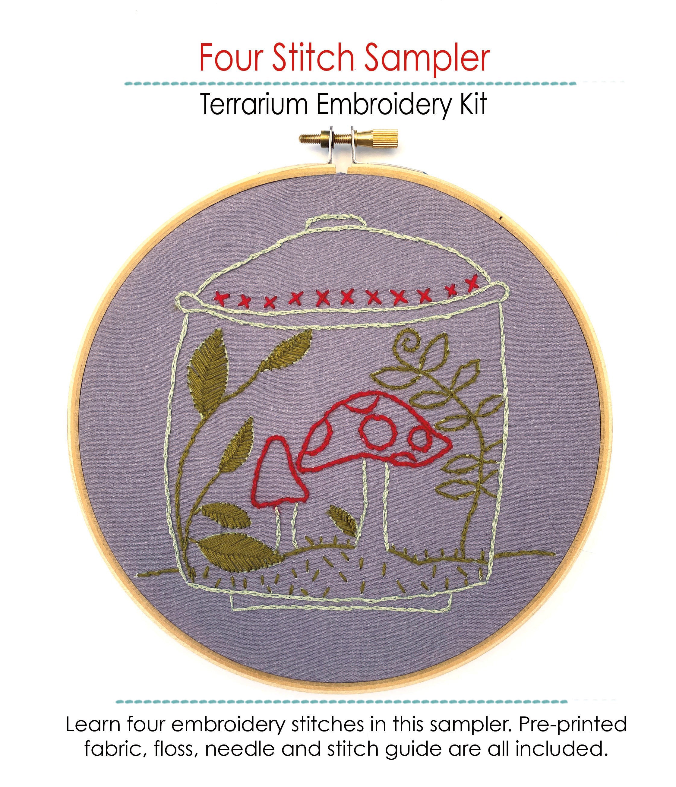 Four Stitch Hand Embroidery Sampler Kit - Terrarium - Image 3