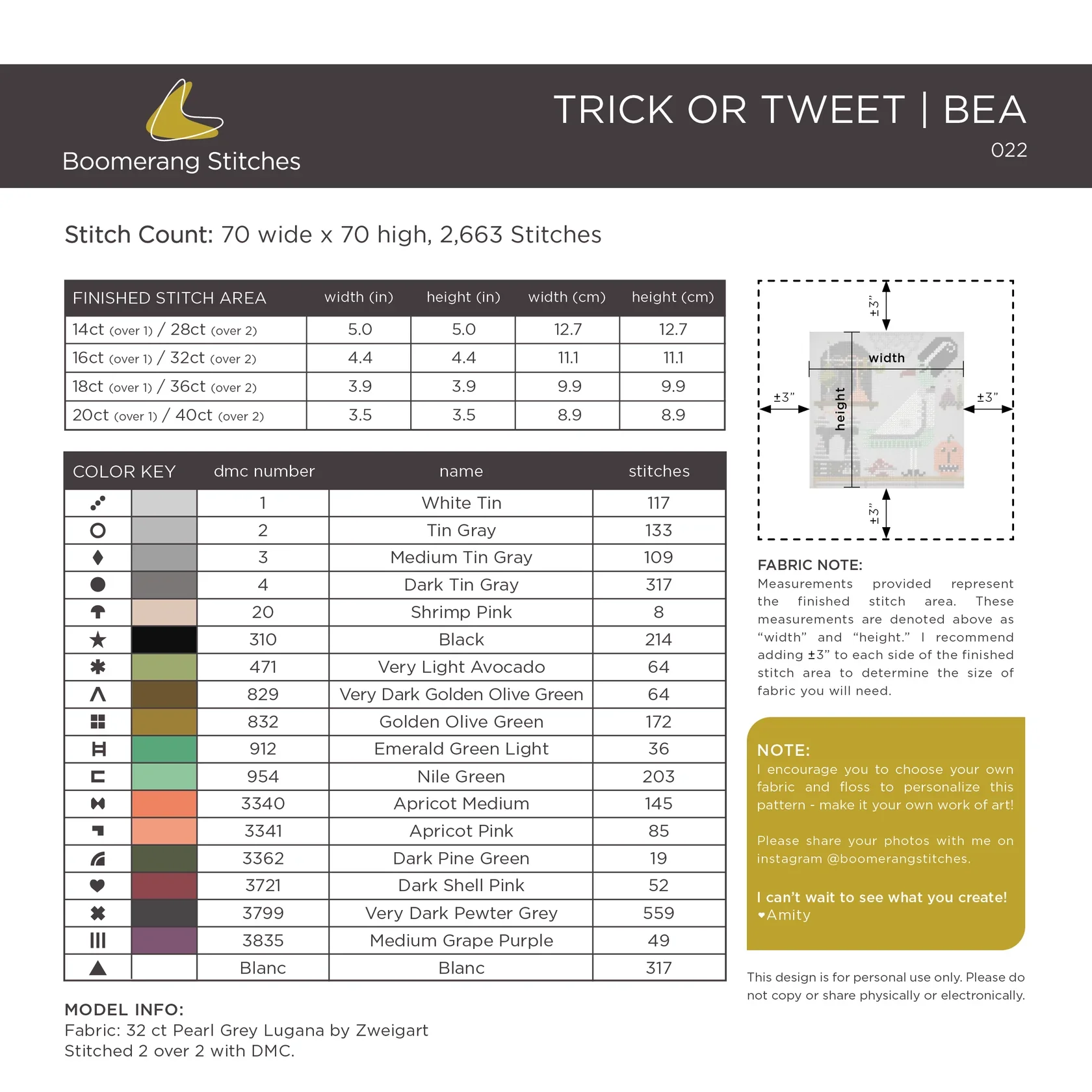 Trick or Tweet Bea Cross Stitch Pattern - Image 2