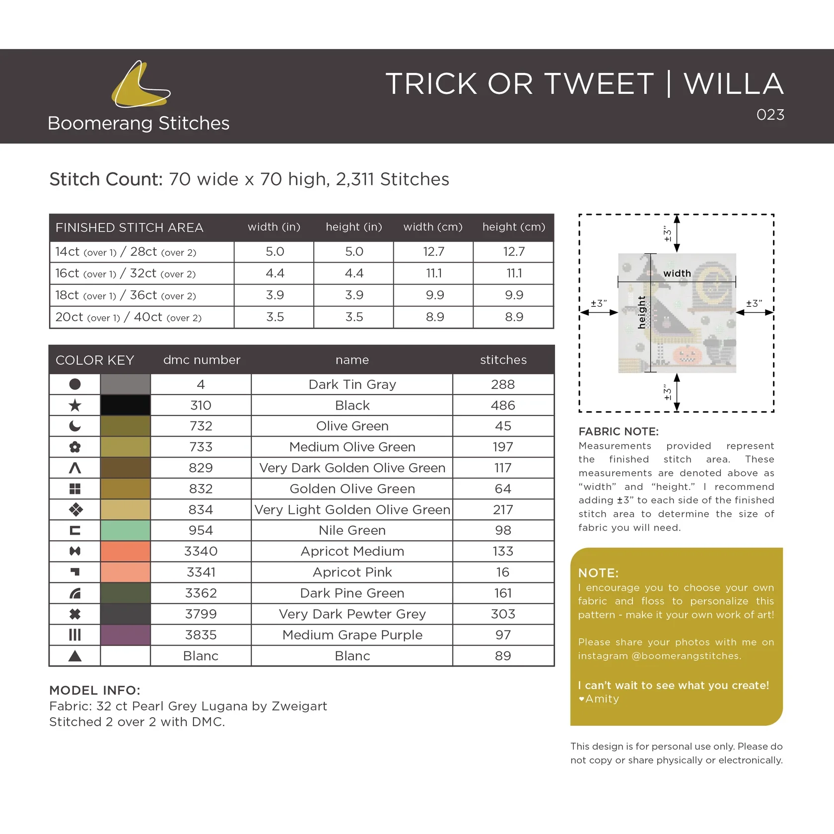 Trick or Tweet Willa Cross Stitch Pattern - Image 2