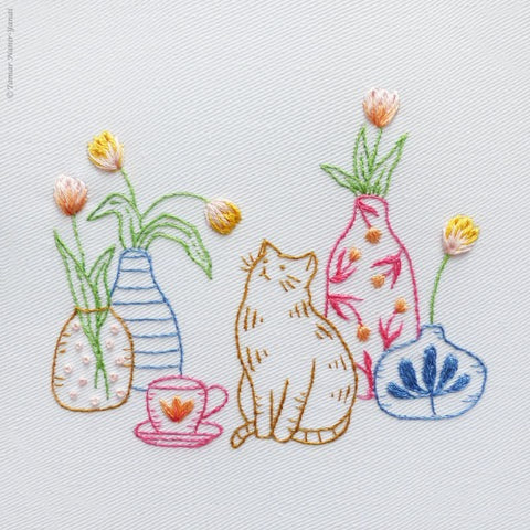 Tulips and Cat Hand Embroidery Kit - Image 2