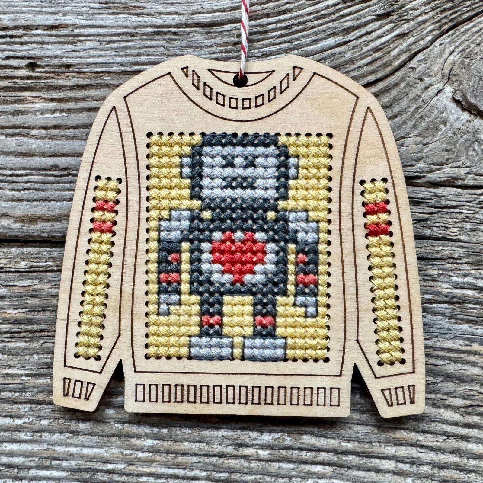 Ugly Sweater Cross Stitch Ornament Kit - Huggable Hank