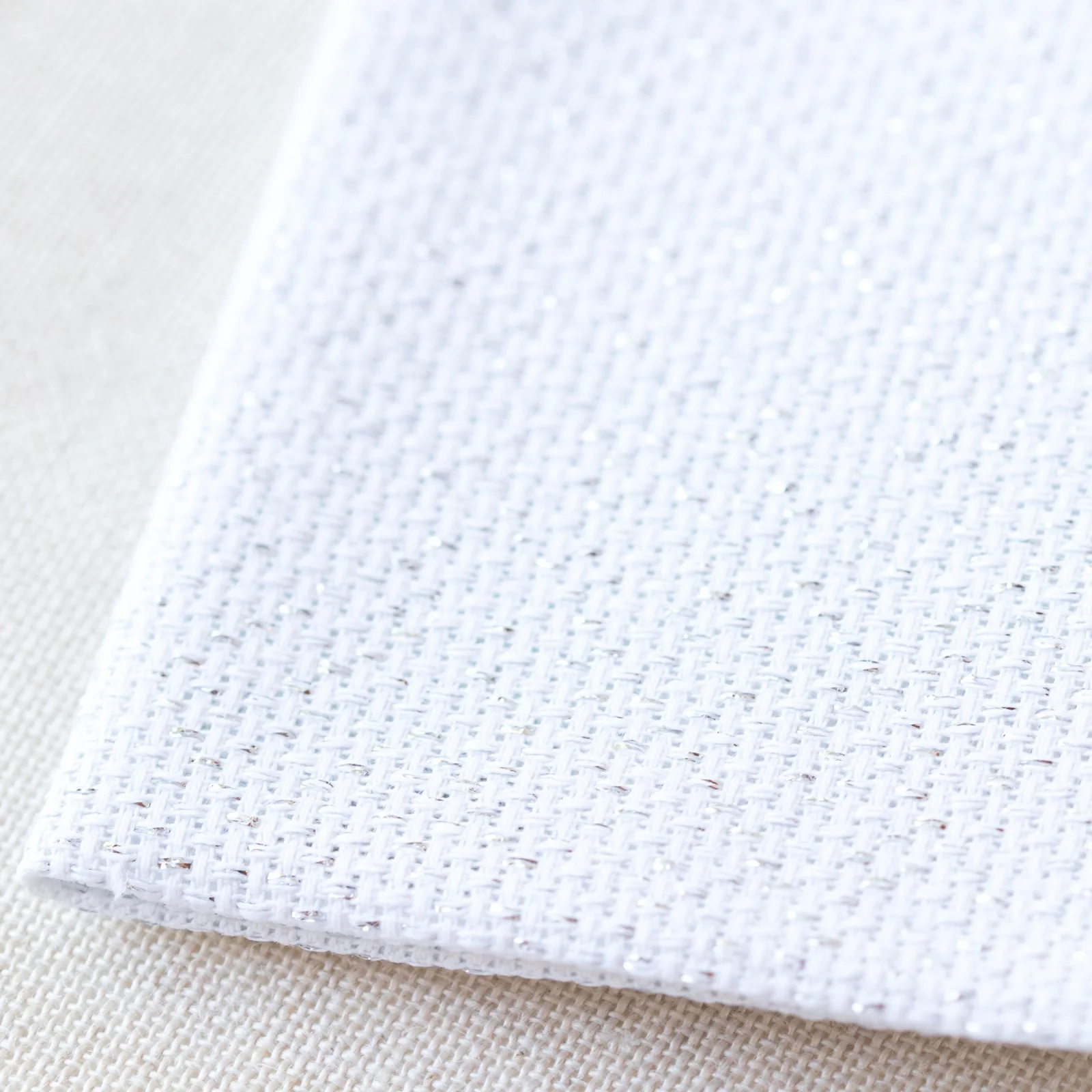 White and Silver Metallic Aida Cross Stitch Fabric - Image 3