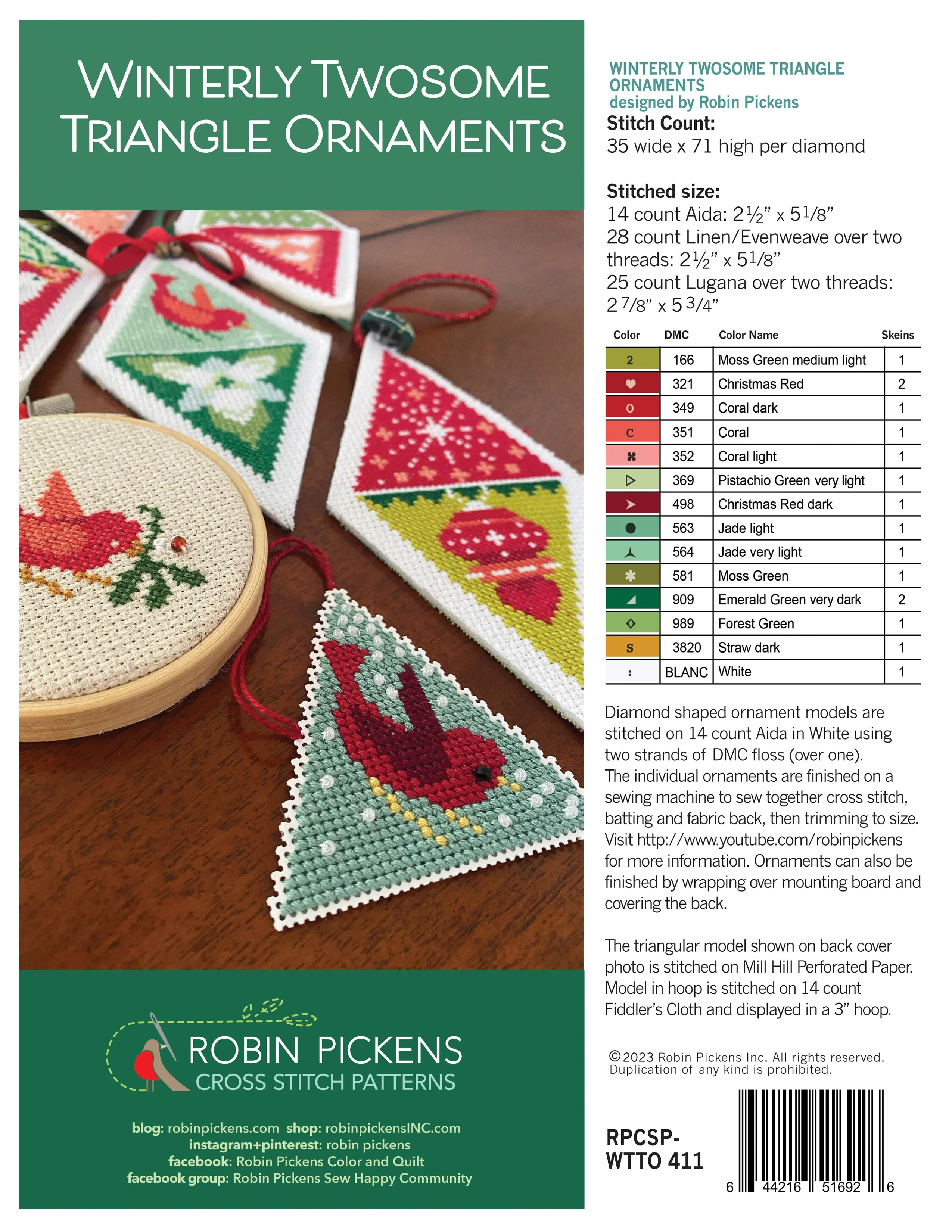 Winterly Twosome Triangle Ornaments Cross Stitch Pattern - Image 4