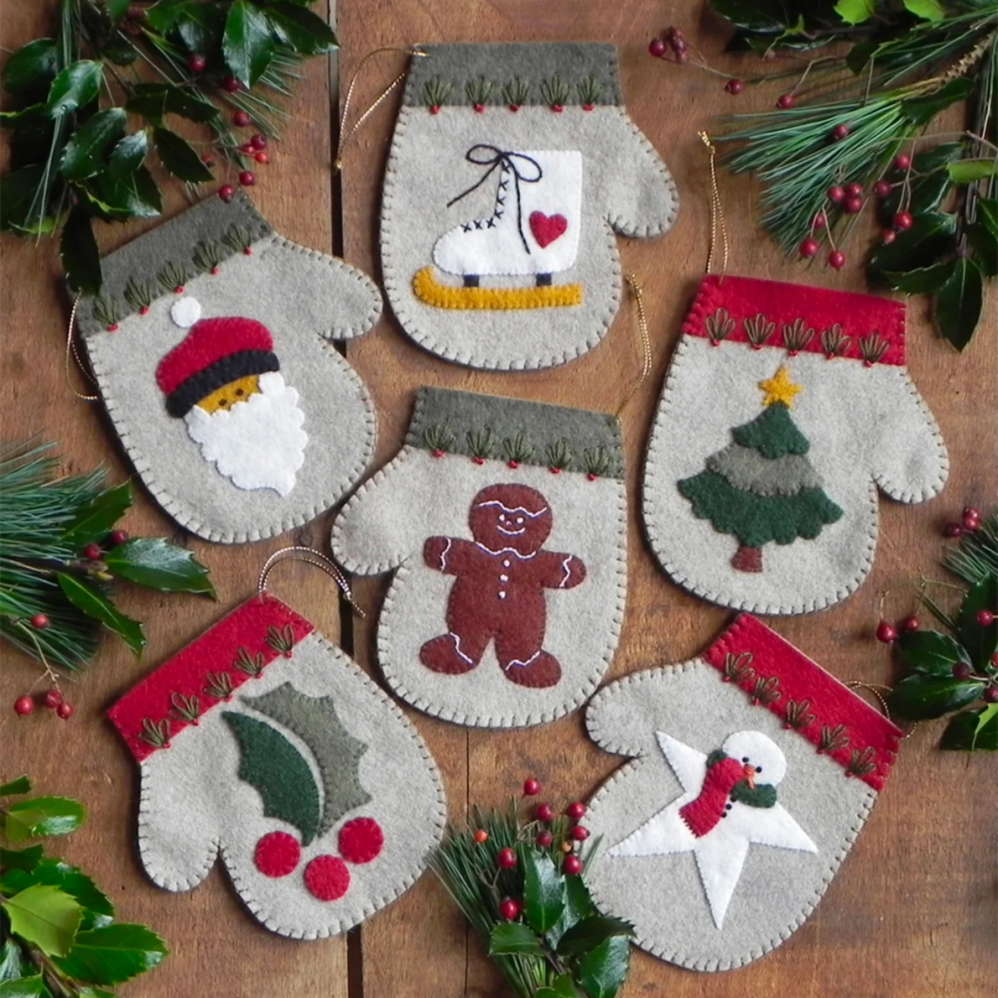 Wool Felt Appliqué Kit - Warm Hands Mitten Ornaments