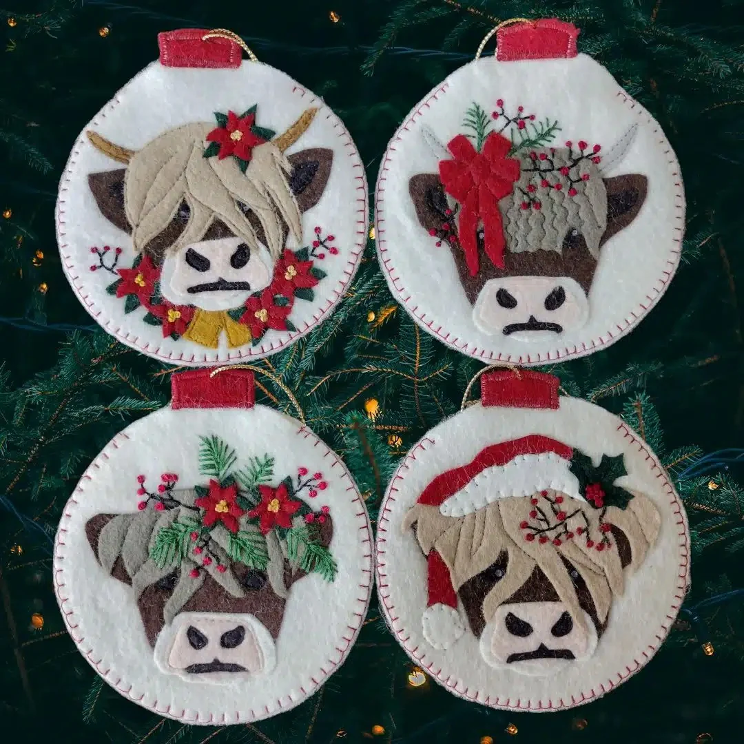 Wool Felt Ornament Appliqué Kit - Christmas Cows - Image 2