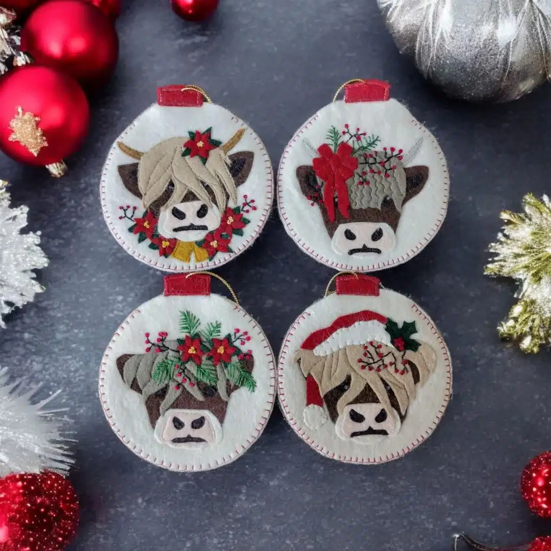Wool Felt Ornament Appliqué Kit - Christmas Cows - Image 3