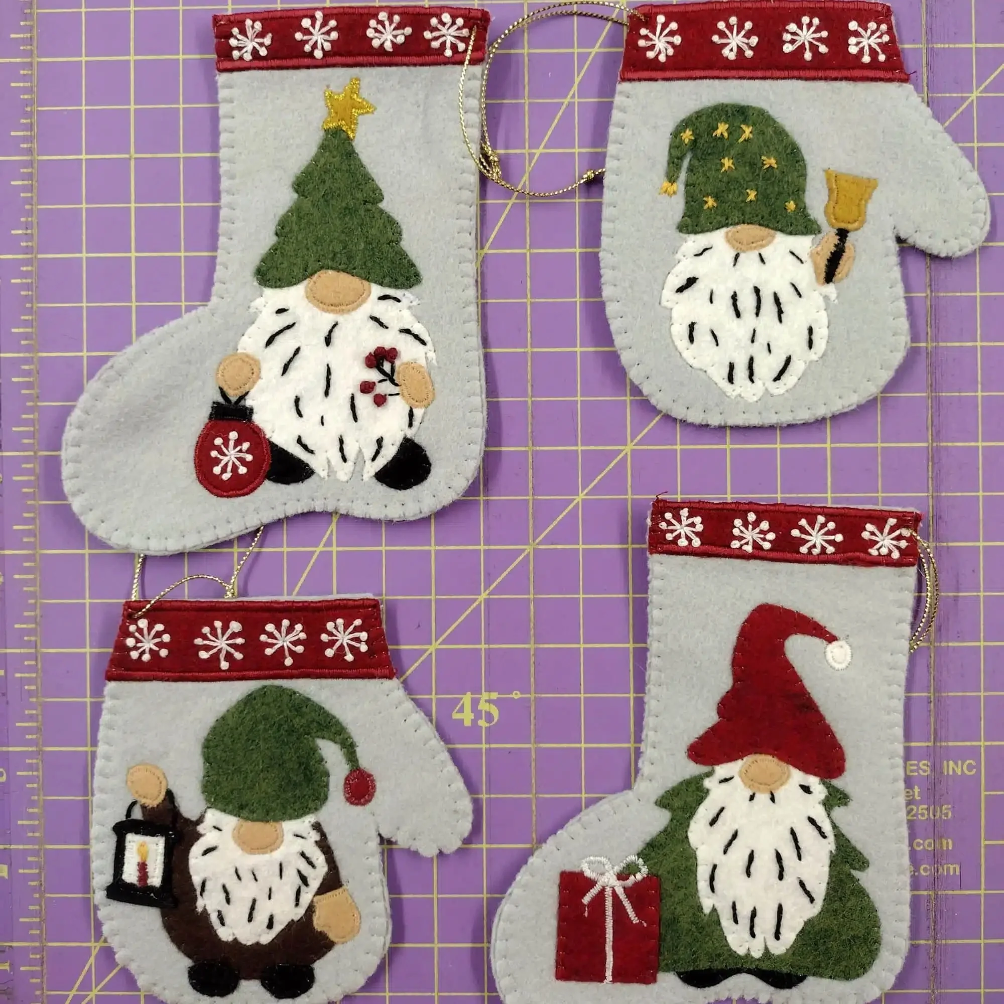 Wool Felt Ornament Appliqué Kit - Christmas Gnomes - Image 2