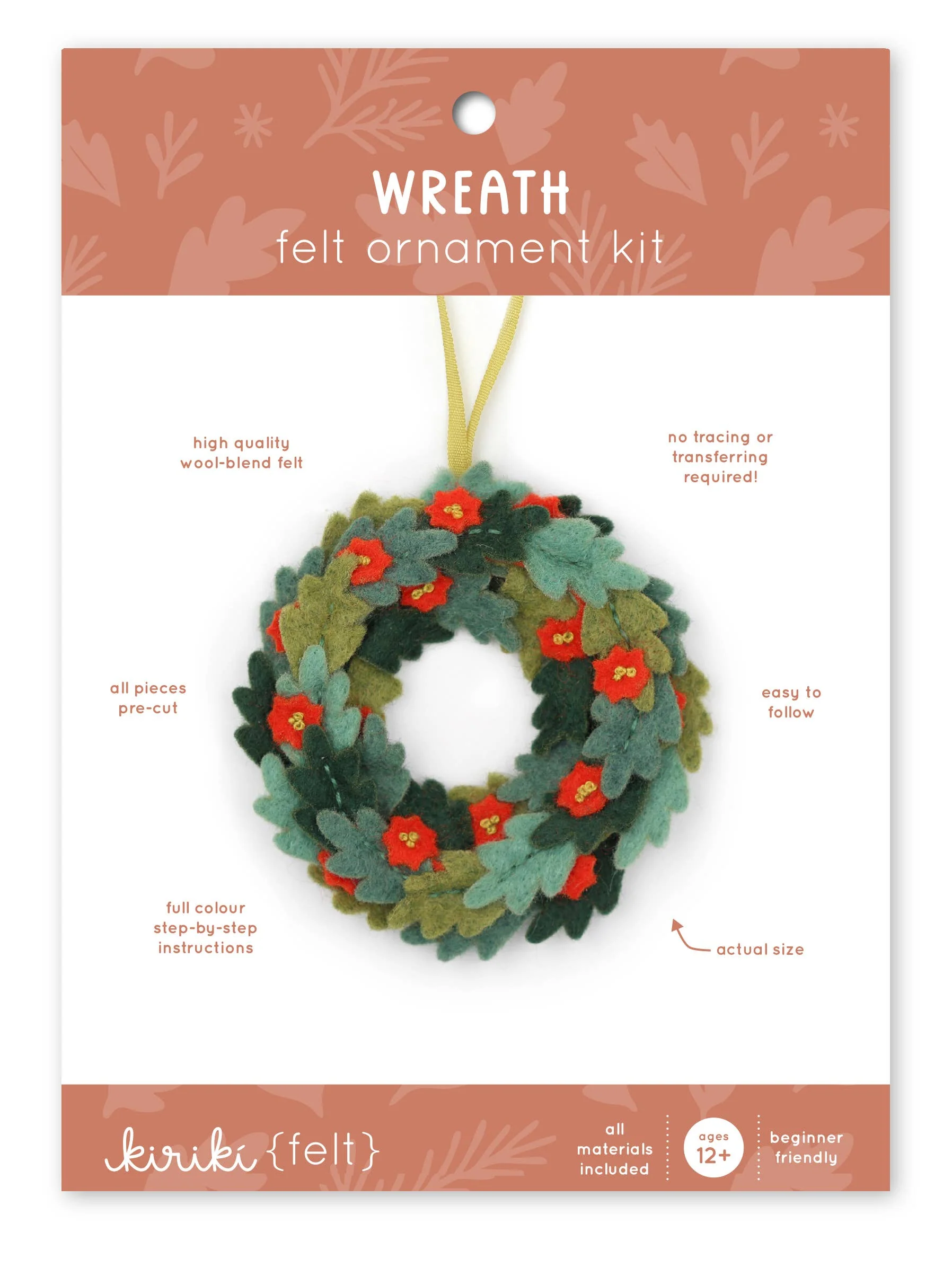 Hand Embroidered Felt Ornament Kit - Wreath - Image 2